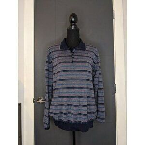 *3 for $20* Vintage 90's Navy and Gray Striped Long Sleeve Polo - 115 175/92A‎